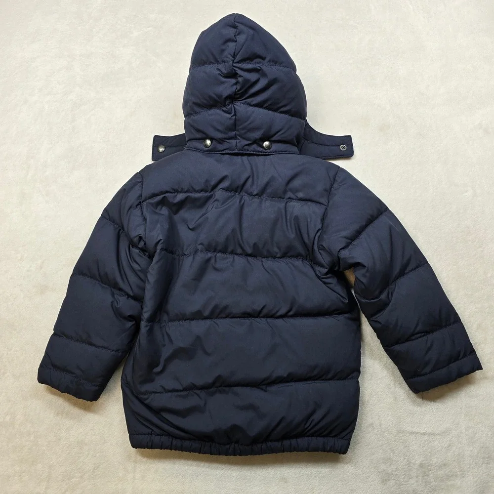 Polo Ralph Lauren‎ Puffer Jacket Kids Size 4T Navy Blue Hooded Red Pony